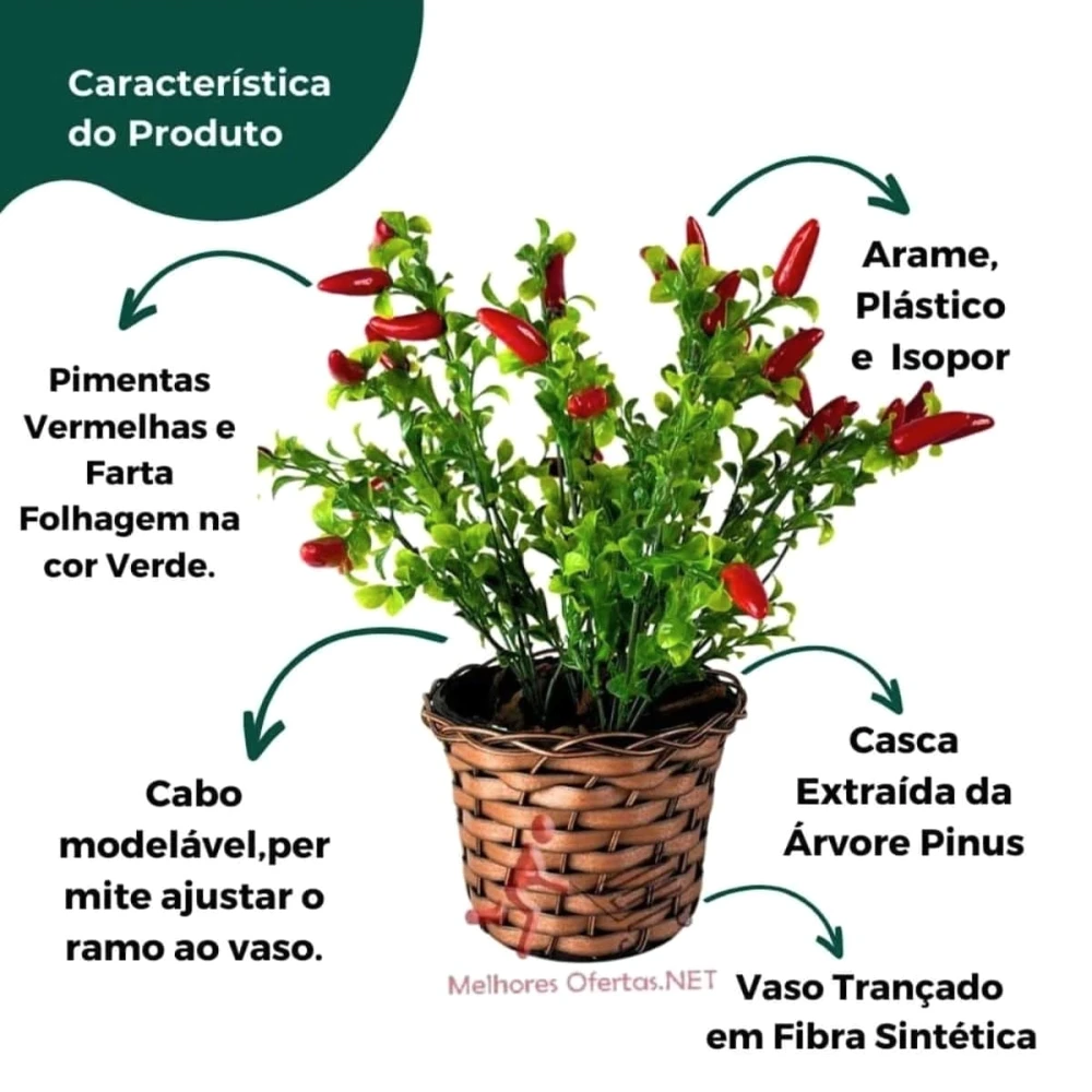 Planta Ornamental Botânica Lorvanto Pimenteira Nobre com Base em Fibra Trançada